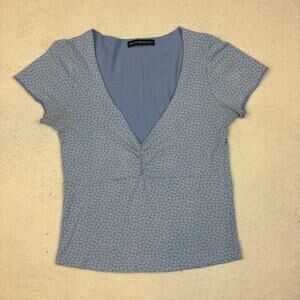 Brandy Melville Gina Floral Crop Top Women's Blue Short Sleeve T-Shirt Blouse